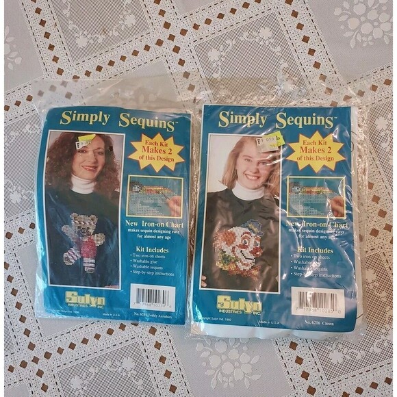 Simply Sequins Kits Vintage Sulyn Ind 6216 Clown 6201 Teddy Aerobics NEW - Picture 1 of 2